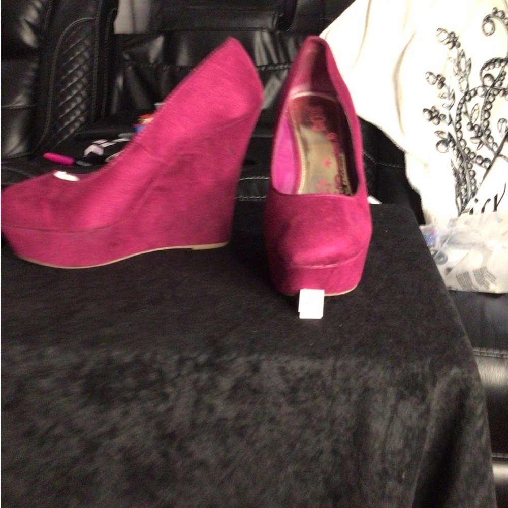 Brash Pink Wedge Heels Suede Slip-On